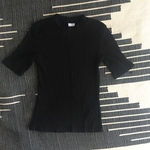 & Other Stories Black Ribbed Knit Tee - Size 34